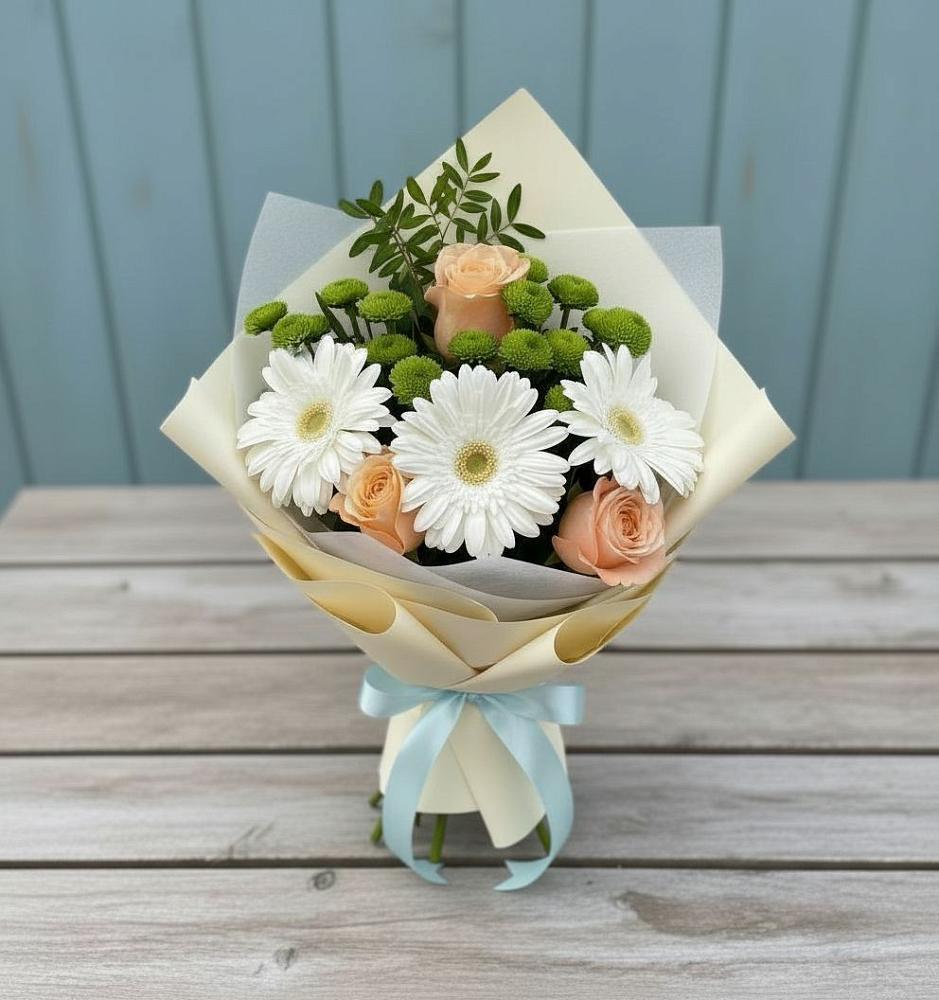 Букет цветов из: Герберы, Розы и Хризантемы в Яжелбицы